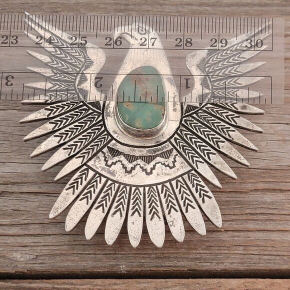 Vintage Navajo Large Eagle Thunderbird Royston Turquoise Bolo Tie - Picture 8 of 11